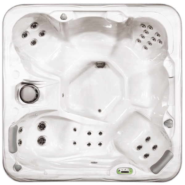 White hot tub with multiple jet nozzles
