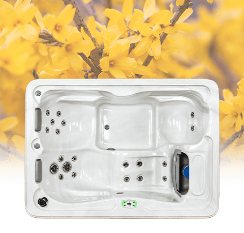 Spa tub surrounded by vibrant blossoms