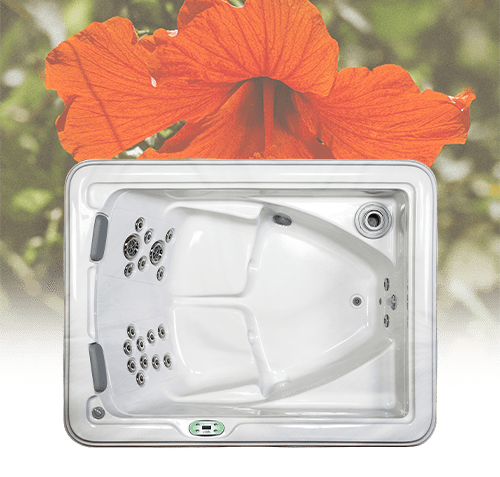 Hot tub against red flower background