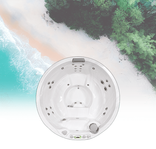 Jacuzzi on tropical coastline background