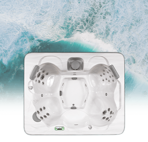 Spa tub against sea backdrop