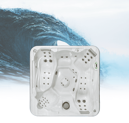 Spa tub against a dark wave backdrop