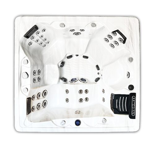 White luxury hot tub with multiple jets